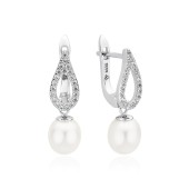 Cercei argint cu perle naturale albe si cristale cu tortita DiAmanti SK23214EL_W-G